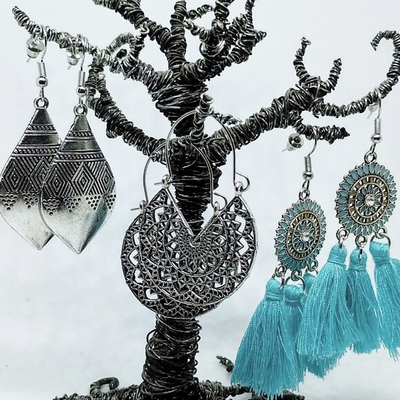 SALE!! 3 Pair BOHO EARRINGS, Silvery BLUE BUNNY'S BOHO BAUBLES - Picture 2 of 12